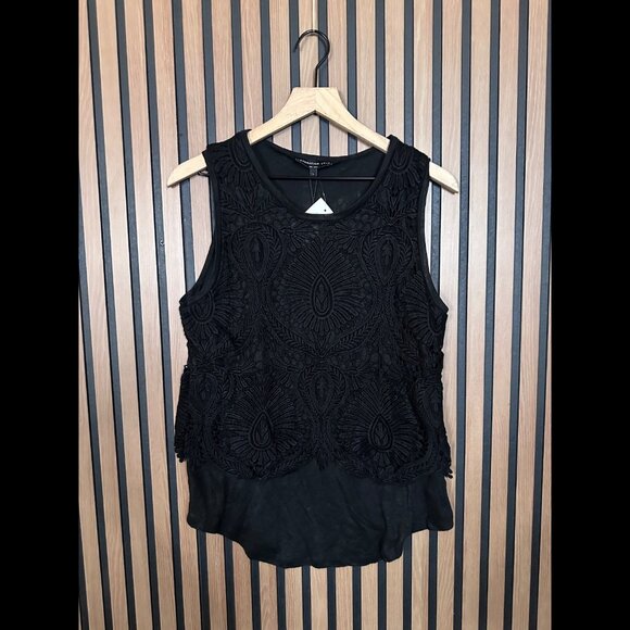 New Generation Love NY Top Large Black Textured Embroidered Nori Sleeveless Tank - Picture 1 of 7